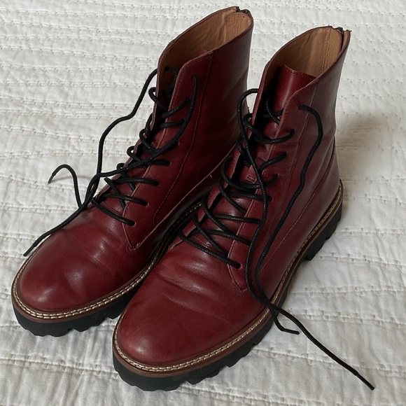 Madewell Citywalk Lugsole Lace Up Boots Rusted Burgundy Leather Women 7 - Picture 4 of 6